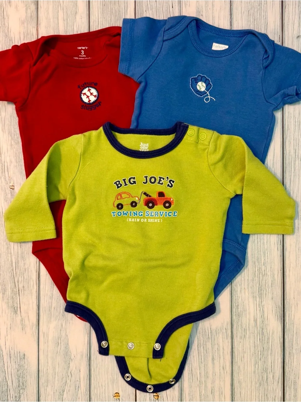 Carter's Baby One-Piece Bodysuits - Red, Blue, Lime Green